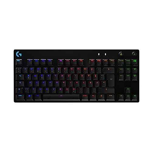 Logitech G PRO Mechanische Gaming-Tastatur – Portable Tenkeyless Design, abnehmbares Micro-USB-Kabel, GX Blue Clicky Switches, LIGHTSYNC RGB Backlit Keys, QWERTZ Deutsch, PC,Mac - Schwarz von Logitech G