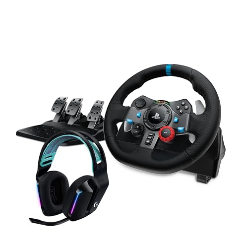 Logitech G29 Driving Force Gaming Rennlenkrad, Zweimotoriges Force Feedback, 900° Lenkbereich, Verstellbare Edelstahl Bodenpedale, für PS5, PS4, Mac - Schwarz + LIGHTSPEED kabelloses Gaming-Headset von Logitech