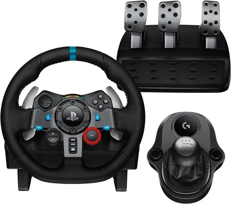 Logitech G29 Lenkrad mit Pedalen und Schaltung Playstation PS5, PS4, PC Windows Gaming-Lenkrad (Driving Force Komplett Set mit 6 Gänge Schaltknauf Schalthebel, Rennlenkrad, Bremspedale) von Logitech