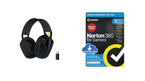 Logitech G435 Lightspeed Kabelloses Bluetooth-Gaming-Headset - Schwarz + Norton 360 Gamers 2024 für 3 Geräte von Logitech