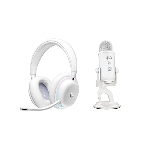 Logitech G735 Kabelloses Gaming-Headset und Blue Yeti Premium-USB-Gaming-Mikrofon Set für Streaming mit exklusiven Streamlabs Designs, kompatibel mit PC/Mac – Weiß von Logitech G