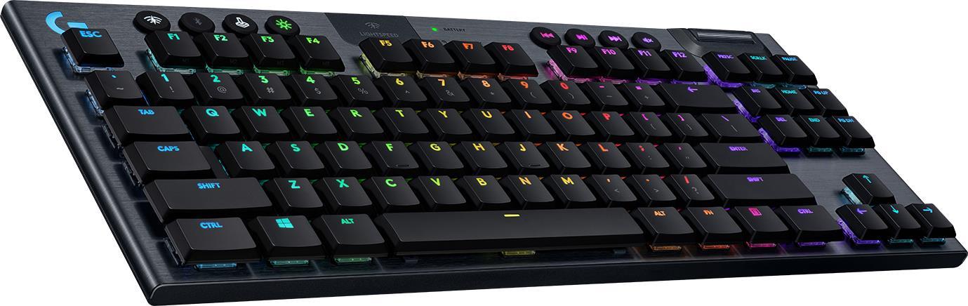Logitech G915 TKL Tenkeyless LIGHTSPEED Wireless RGB Mechanical Gaming Keyboard - Tastatur - backlit - USB, Bluetooth, LIGHTSPEED - QWERTY - USA International - Tastenschalter: GL Linear - Kohle von Logitech