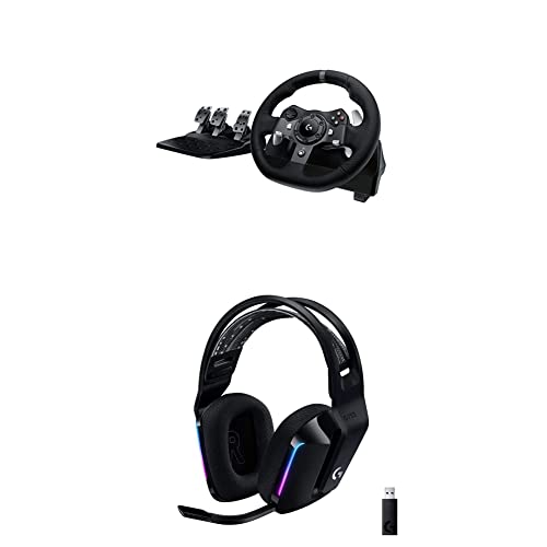 Logitech G920 Driving Force Gaming Rennlenkrad, Zweimotoriges Force Feedback, 900° Lenkbereich, Verstellbare Edelstahl Bodenpedale, Xbox One, PC - Schwarz + LIGHTSPEED kabelloses Gaming-Headset von Logitech