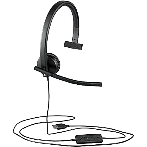 Logitech H570e Kopfhörer mit Mikrofon, Mono-Headset, Rauschunterdrückung, Lautstärkeregelung und Stummschaltung mit LED-Anzeige am Kabel, Ohrpolster, USB-Anschluss, PC/Mac/Laptop - Schwarz von Logitech