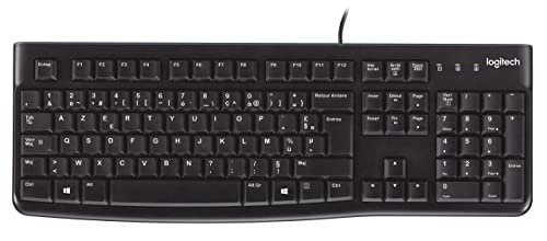 Logitech K120 Kabelgebundene Business Tastatur für Windows und Linux, USB-Anschluss, Leises Tippen, Robust, Spritzwassergeschützt, Tastaturaufsteller, Belgisches AZERTY-Layout - Schwarz von Logitech