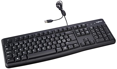 Logitech K120 Kabelgebundene Business Tastatur für Windows und Linux, USB-Anschluss, Leises Tippen, Robust, Spritzwassergeschützt, Tastaturaufsteller, Schweizer QWERTZ-Layout - Schwarz von Logitech