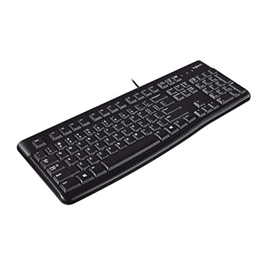 Logitech K120 Kabelgebundene Tastatur für Windows, USB-Anschluss, Leises Tippen, Robust, Spritzwassergeschützt, Einstellbare Tastaturaufsteller, Spanisches QWERTY-Layout - schwarz von Logitech