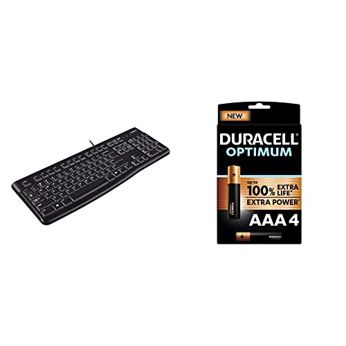 Logitech K120 Kabelgebundene Tastatur für Windows, USB-Anschluss, Leises Tippen + Duracell NEU Optimum AAA Micro Alkaline-Batterien von Logitech