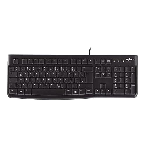 Logitech K120 Kabelgebundene Tastatur für Windows, USB Plug & Play, Volle Größe, Spritzwassergeschützt, Gekrümmte Leertaste, Kompatibel mit PC, Laptop, Deutsches QWERTZ-Layout - Schwarz von Logitech