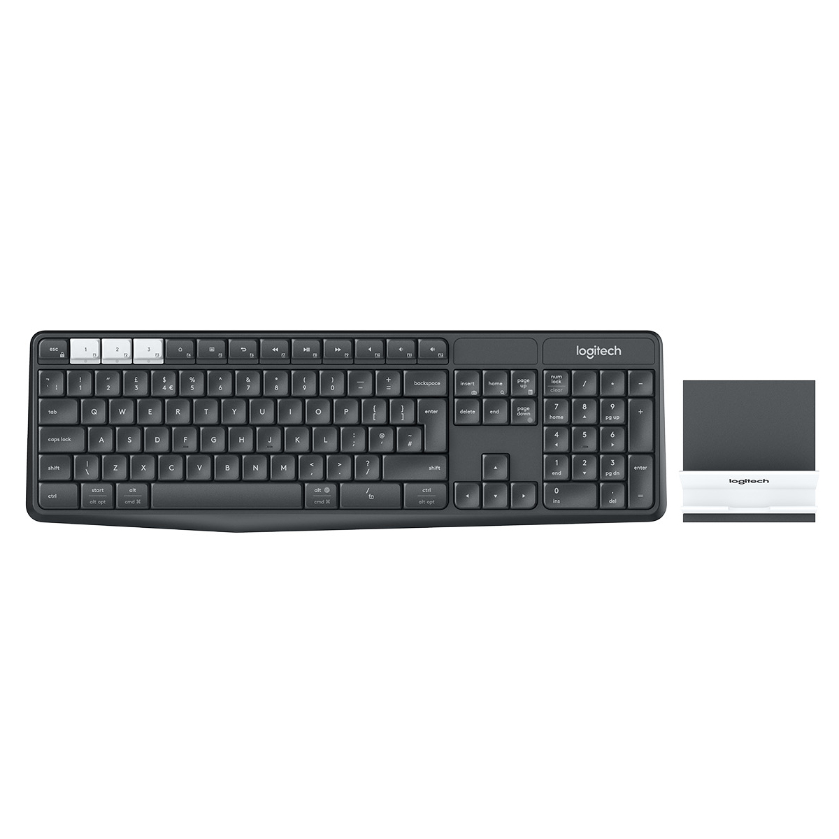 Logitech K375s Multi-Device Tastatur, Deutsches QWERTZ-Layout, Set aus kabelloser Tastatur und Smartphone-Halterung von Logitech