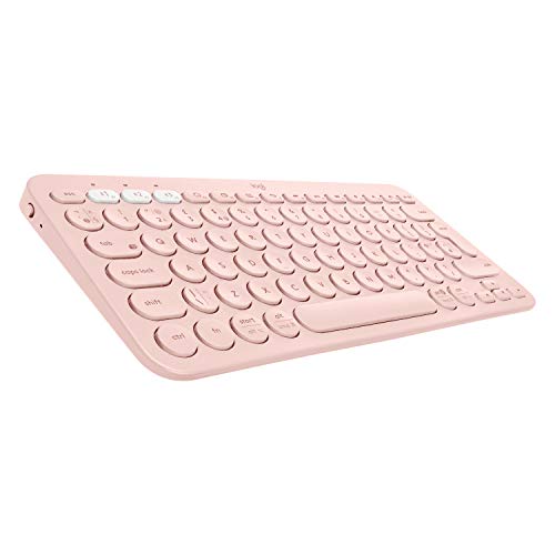 Logitech K380 Kabellose Bluetooth-Tastatur, Multi-Device & Easy-Switch Feature, Windows- und Apple-Shortcuts, PC/Mac/Tablet/Handy/Apple iOS+TV, Spanisches QWERTY-Layout - Rose von Logitech