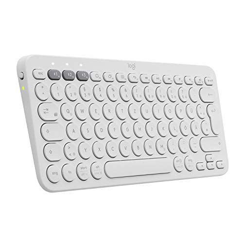 Logitech K380 kabellose Multi-Device Bluetooth-Tastatur mit Easy-Switch für bis zu 3 Geräte, schlank – PC, Notebook, Windows, Mac, Chrome OS, Android, iPad OS, Apple TV, Deutsches QWERTZ-Layout - Weiß von Logitech