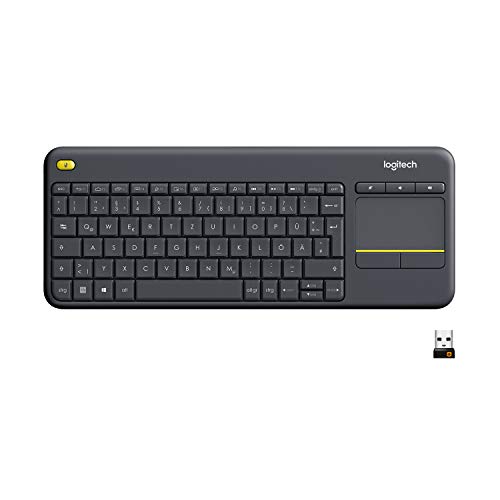 Logitech K400 Plus Kabellose Touch-TV-Tastatur mit integriertem Touchpad, HTPC-Tastatur für mit dem Fernseher verbundene PCs, Windows, Android, Chrome OS, Laptop, Deutsches QWERTZ-Layout - Schwarz von Logitech