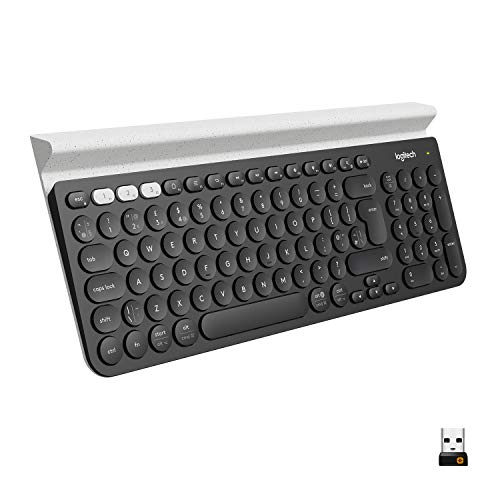 Logitech K780 Kabellose Tastatur, Bluetooth & 2.4 GHz Verbindung, Multi Device & Easy-Switch Feature, Integrierte Halterung, PC/Mac/Tablet/Smartphone, Niederländisches QWERTY-Layout - Dunkelgrau/Weiß Logitech K780 Kabellose Tastatur, Bluetooth & 2.4 GHz Verbindung, Multi Device & Easy-Switch Feature, Integrierte Halterung, PC/Mac/Tablet/Smartphone, Niederländisches QWERTY-Layout - Dunkelgrau/Weiß von Logitech