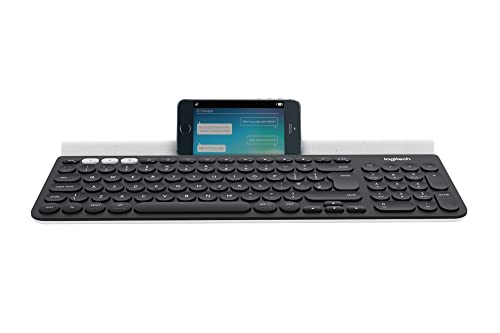 Logitech K780 Kabellose Tastatur, Bluetooth & 2.4 GHz Verbindung, Multi Device & Easy-Switch Feature, Integrierte Halterung, PC/Mac/Tablet/Smartphone, UK QWERTY-Layout - Dunkelgrau/Weiß von Logitech