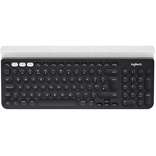 Logitech K780 Kabellose Tastatur, Bluetooth & 2.4 GHz Verbindung, Multi Device & Easy-Switch Feature, Integrierte Halterung, PC/Mac/Tablet/Smartphone, UK QWERTY-Layout - Dunkelgrau/Weiß von Logitech