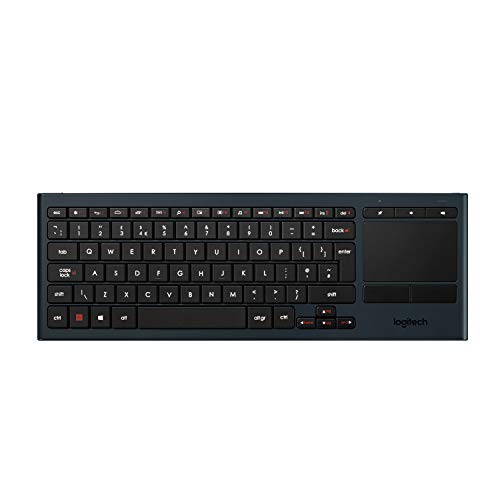 Logitech K830 Kabellose TV-Tastatur, Bluetooth, 2.4 GHz Verbindung: Unifying USB-Empfänger, Beleuchtete Tasten, Touchpad, 10m Reichweite, 10-Tage Akkuleistung, Skandinavisches QWERTY-Layout - Schwarz von Logitech