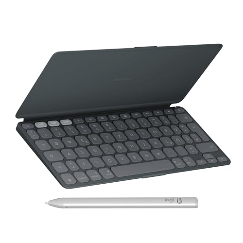 Logitech Keys-to-Go 2 Mobile kabellose iPad-Tastatur mit integriertem Cover, schlanke und kompakte Bluetooth-Tastatur für iPad, iPhone, Mac Crayon Digitalstift von Logitech