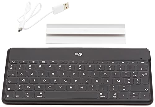 Logitech Keys-to-Go Kabellose Tablet-Tastatur, Bluetooth, iOS-Sondertasten, Ultraleicht & Geräuschlos, 3-Monate Akkulaufzeit, Fürs Tablet und Smartphone, Französisches AZERTY-Layout - Schwarz von Logitech
