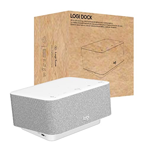 Logitech - Logi Dock, All-in-One USB C Laptop- Dockingstation, Lautsprecher, Noise Cancelling Mikrofone, Bluetooth, HDMI, für Windows/macOS, zertifiziert für Zoom, Google Meet, Google Voice - Weiß von Logitech