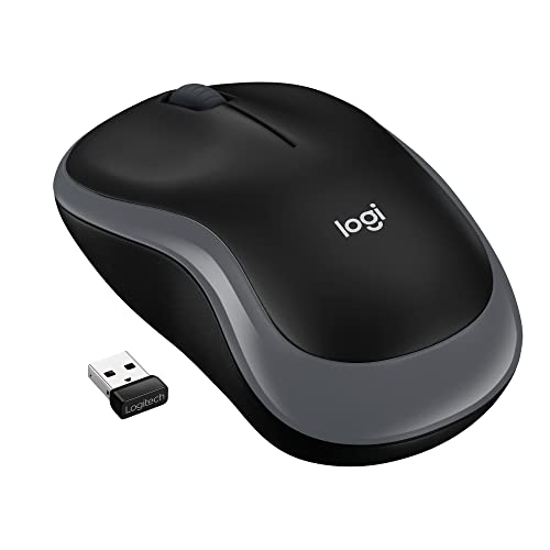 Logitech M185 Kabellose Maus, 2,4 GHz mit USB-Nano-Empfänger, 12 Monate Batterielaufzeit, 1000 DPI Optical Tracking, Für Links- und Rechtshänder, Kompatibel mit PC, Mac, Laptop - Grau von Logitech