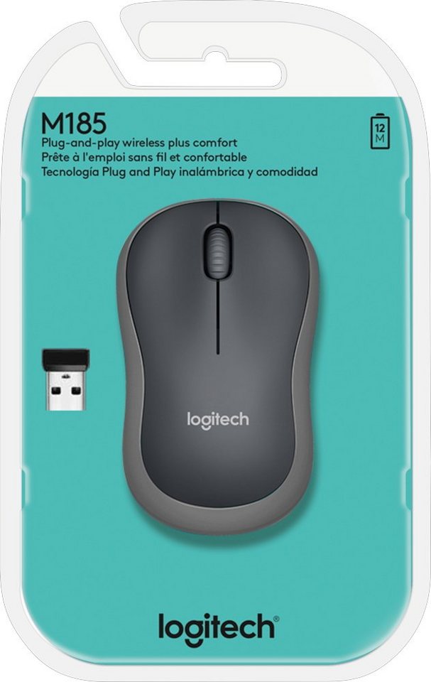 Logitech M185 optisch Wireless kabellos 3 Tasten 1000 dpi schwarz 910-002238 Maus von Logitech