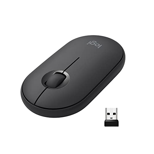 Logitech M350 Pebble Kabellose Maus, Bluetooth und 2.4 GHz Verbindung via Nano USB-Empfänger, 18-Monate Akkulaufzeit, 3 Tasten, Leises Klicken und Scrollen, PC/Mac/iPadOS - Graphit von Logitech