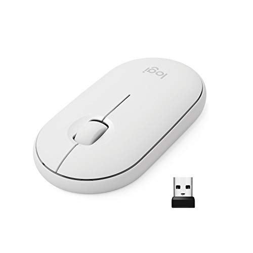 Logitech M350 Pebble Kabellose Maus, Bluetooth und 2.4 GHz Verbindung via Nano USB-Empfänger, 18-Monate Akkulaufzeit, 3 Tasten, Leises Klicken und Scrollen, PC/Mac/iPadOS - Weiß von Logitech