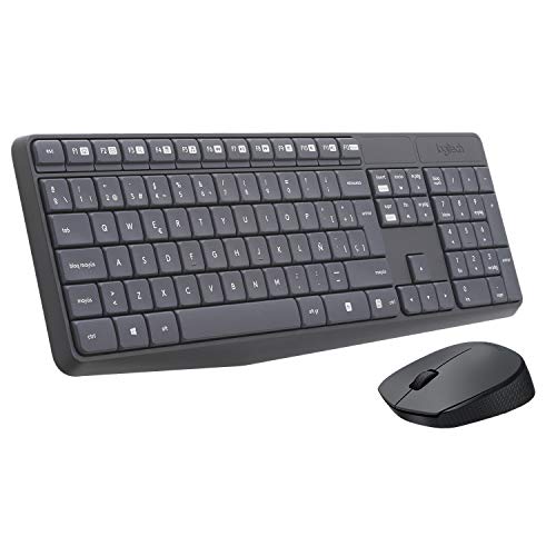 Logitech MK235 Kabelloses Set mit Tastatur und Maus für Windows, Spanisches QWERTY-Layout - Grau von Logitech