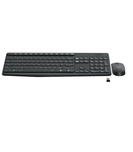 Logitech MK235 Kabelloses Tastatur-Maus-Set, 2.4 GHz Verbindung via Unifying Nano USB-Empfänger, 10m Reichweite, 15 FN-Tasten, 3-Jahre Batterielaufzeit, PC/Laptop, Ungarisches Layout - Grau von Logitech