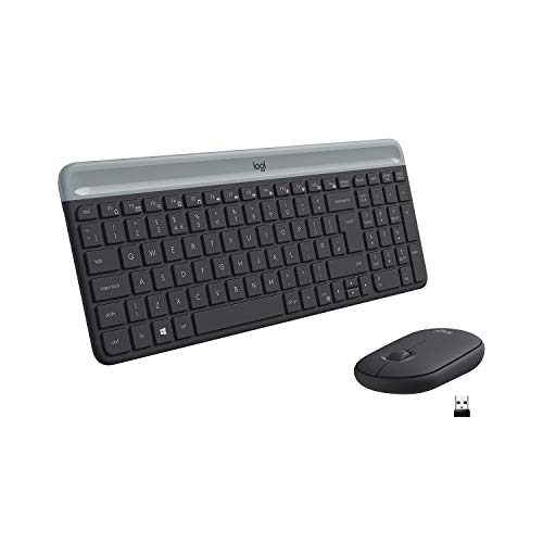 Logitech MK470 Slim Combo Kabelloses Tastatur-Maus-Set, 2.4 GHz Verbindung via Nano-USB-Empfänger, 10m Reichweite, 18-Monate Batterielaufzeit, PC/Laptop, Belgisches AZERTY-Layout - Weiß von Logitech