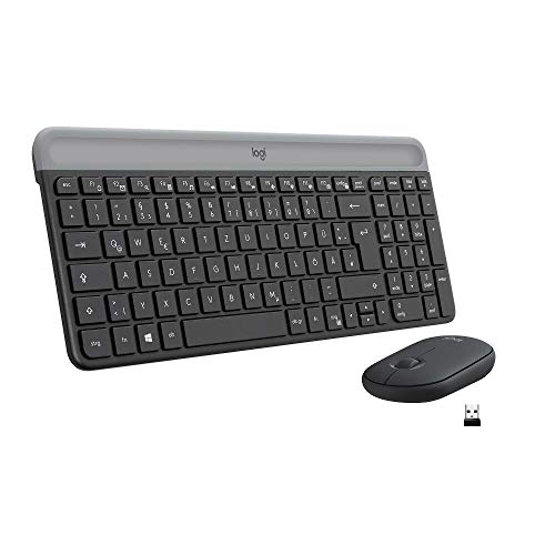Logitech MK470 Slim Combo Kabelloses Tastatur-Maus-Set, 2.4 GHz Verbindung via Nano-USB-Empfänger, 10m Reichweite, 18-Monate Batterielaufzeit, PC/Laptop, Deutsches QWERTZ-Layout - Graphit von Logitech