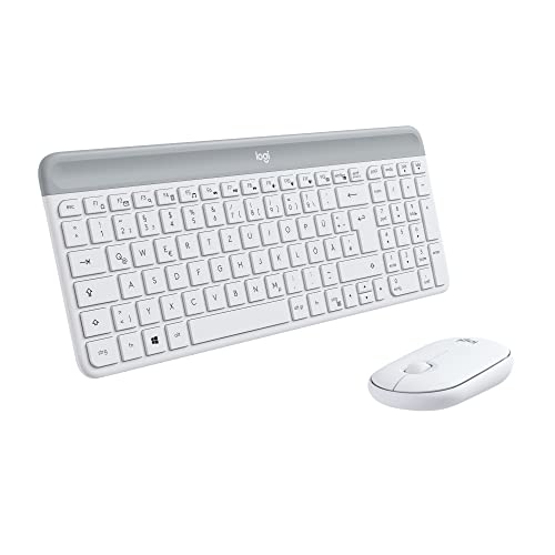 Logitech MK470 Slim Combo Kabelloses Tastatur-Maus-Set, 2.4 GHz Verbindung via Nano-USB-Empfänger, 10m Reichweite, 18-Monate Batterielaufzeit, PC/Laptop, Deutsches QWERTZ-Layout - Weiß von Logitech