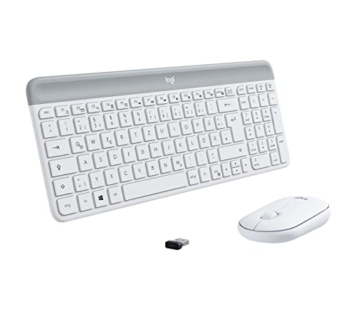 Logitech MK470 Slim Combo Kabelloses Tastatur-Maus-Set, 2.4 GHz Verbindung via Nano-USB-Empfänger, 10m Reichweite, 18-Monate Batterielaufzeit, PC/Laptop, Deutsches QWERTZ-Layout - Weiß von Logitech