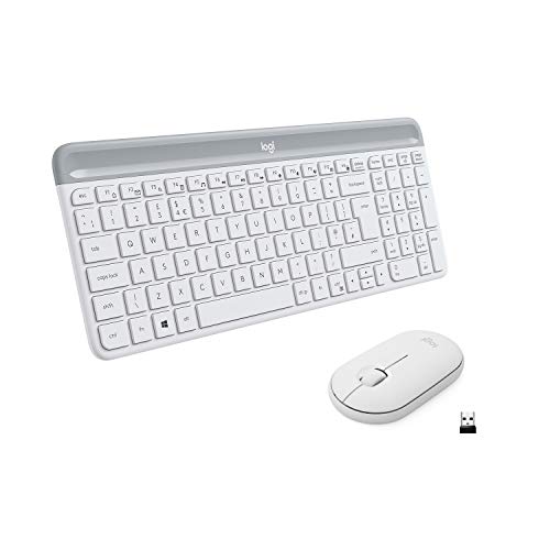 Logitech MK470 Slim Combo Kabelloses Tastatur-Maus-Set, 2.4 GHz Verbindung via Nano-USB-Empfänger, 10m Reichweite, 18-Monate Batterielaufzeit, PC/Laptop, UK QWERTY-Layout - Weiß von Logitech
