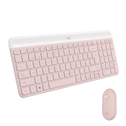 Logitech MK470 Slim Combo Kabelloses Tastatur-Maus-Set - Modernes, kompaktes Layout, Extrem leiser, 2,4-GHz-USB-Empfänger, Plug-n'Play-Konnektivität - Spanisches QWERTY-Layout - Rosa von Logitech
