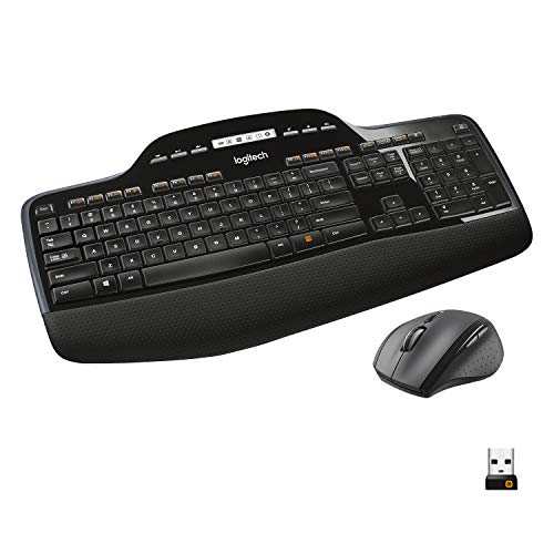 Logitech MK710 Kabelloses Tastatur-Maus-Set, 2.4 GHz Verbindung via Unifying USB-Empfänger, 3-Jahre Batterielaufzeit, LCD-Batterieanzeige, Handballenauflage, PC/Laptop, US QWERTY-Layout - Schwarz von Logitech