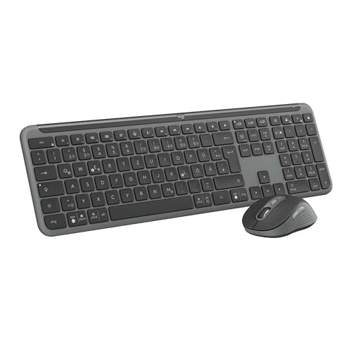 Logitech MK950 Signature Slim kabelloses Tastatur-Maus-Set, schlankes Design, leise tippen, Wechsel zwischen DREI Geräten, Bluetooth, mehrere Betriebssysteme, Windows, Mac, DEU QWERTZ-Layout, Graphit von Logitech