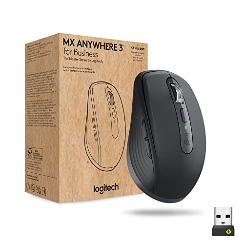 Logitech MX Anywhere 3 for Business - Kabellose Maus - ultraschnelles Scrollen, Tracking auf jeder Oberfläche, wiederaufladbar, Logi Bolt USB -Empfänger, Bluetooth, Windows/Mac/iPadOS - Graphit von Logitech