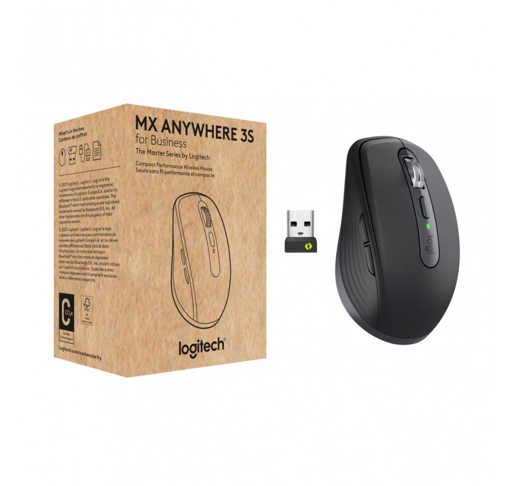 Logitech MX Anywhere 3S Maus in Graphit für Business Maus (RF Wireless + Bluetooth, Ergonomisches Design für Rechtsanwender) von Logitech