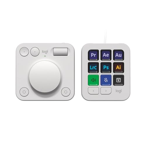 Logitech MX Creative Console,Programmierbares Tastenfeld mit 9 anpassbaren LCD-Tasten und Regler für Grafikdesign, Videobearbeitung, Fotografie, Verwendung mit Adobe, Zoom, Spotify und mehr - Hellgrau von Logitech
