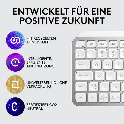 Logitech MX Keys Mini Bluetooth® Tastatur Deutsch, QWERTZ Grau Beleuchtet, Geräuscharme Tasten, Mu von Logitech