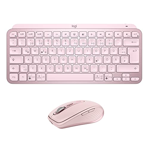 Logitech MX Keys Mini Tastatur + MX Anywhere 3 Wireless Maus - Tasten mit Beleuchtung, USB-C, Bluetooth, Ergonomisch, Kompakt, Schnelles Scrollen, Multi-OS-kompatibel, PC/Mac - Rosa von Logitech
