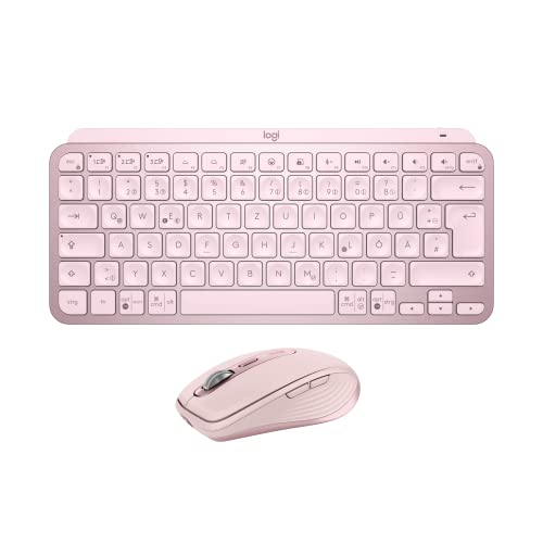 Logitech MX Keys Mini Tastatur + MX Anywhere 3S kabellose Maus – flüssiges Tippen, beleuchtete Tasten, schnelles Scrollen, Bluetooth, kompatibel mit Mehreren Betriebssystemen - Rosa, QWERTZ-Layout von Logitech