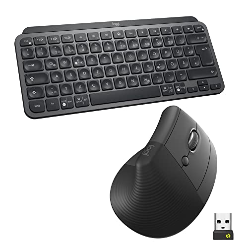 Logitech MX Keys Mini Tastatur und Lift vertikale ergonomische Maus – kabellos, beleuchtete Tasten, Bluetooth/Logi Bolt USB-Empfänger, leise, Windows/macOS/iPadOS, Notebook, PC, QWERTZ DEU - Grau von Logitech