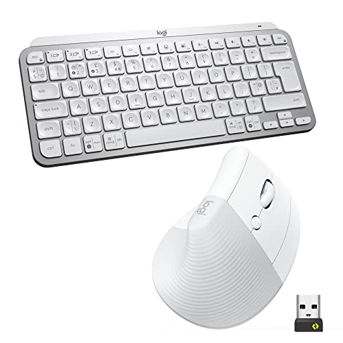 Logitech MX Keys Mini Tastatur und Lift vertikale ergonomische Maus – kabellos, beleuchtete Tasten, Bluetooth/Logi Bolt USB-Empfänger, leise, Windows/macOS/iPadOS, Notebook, PC, QWERTZ DEU - Weiß von Logitech