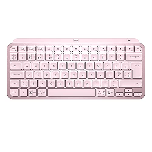 Logitech MX Keys Mini minimalistische kabellose beleuchtete Tastatur, kompakt, Bluetooth, Hintergrundbeleuchtung, USB-C, kompatibel mit Apple macOS, iOS, Windows, Linux, Android, aus Metall, Rosa von Logitech