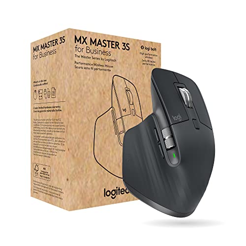 Logitech MX Master 3S for Business, Kabellose Maus mit Quiet Clicks, 8K DPI, Sicherer Logi Bolt -Empfänger, Bluetooth, USB-C-Ladung, MagSpeed Scrolling, Windows/Mac/Chrome/Linux - Graphit, Grau von Logitech