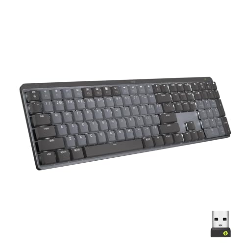 Logitech MX Mechanische kabellose beleuchtete Performance-Tastatur, Taktile leise Tasten, Hintergrundbeleuchtung, Bluetooth, USB-C, macOS, Windows, Linux, iOS, Android, Metall, Englishes QWERTY - Grau von Logitech