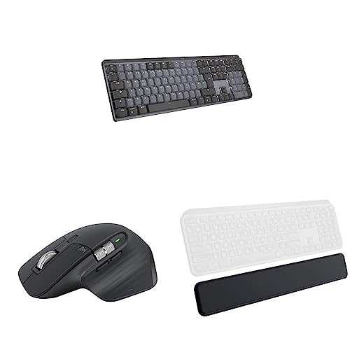 Logitech MX Mechanische kabellose beleuchtete Performance-Tastatur & MX Master 3S - Kabellose Performance-Maus mit ultraschnellem Scrollen & MX Palm Rest von Logitech